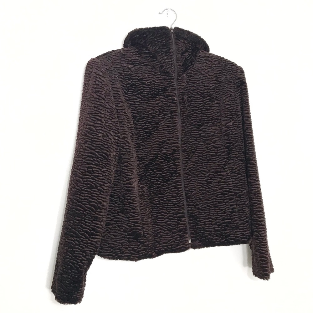Utex Brown Textured Faux Fur Bomber Jacket